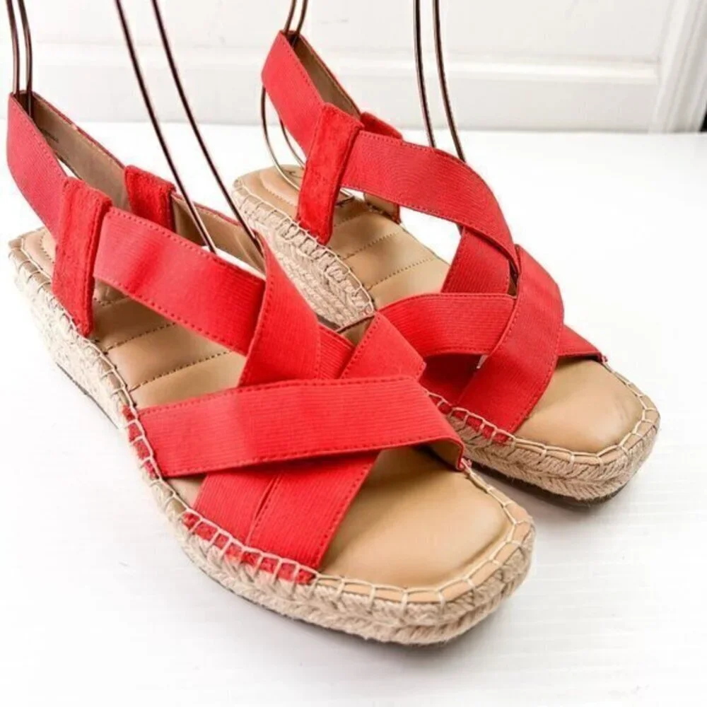 Me Too Casey Mini-Wedge Textile Criss Cross Open Toe Red Sandal Womens Size 8M